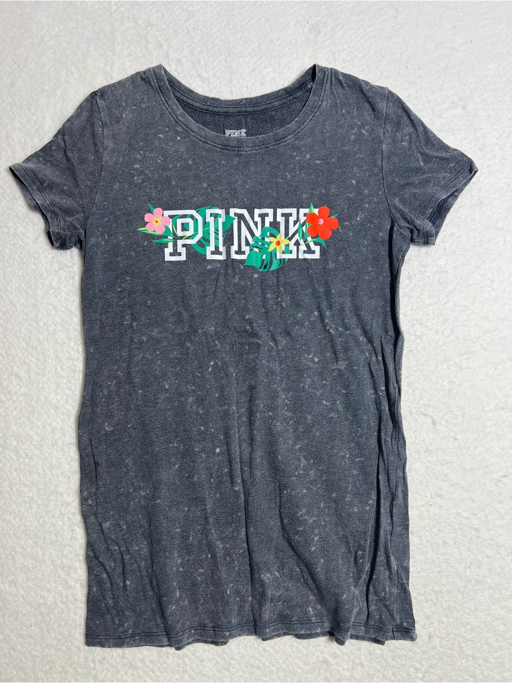 PINK Victoria's Secret Heather Charcoal Logo Tee